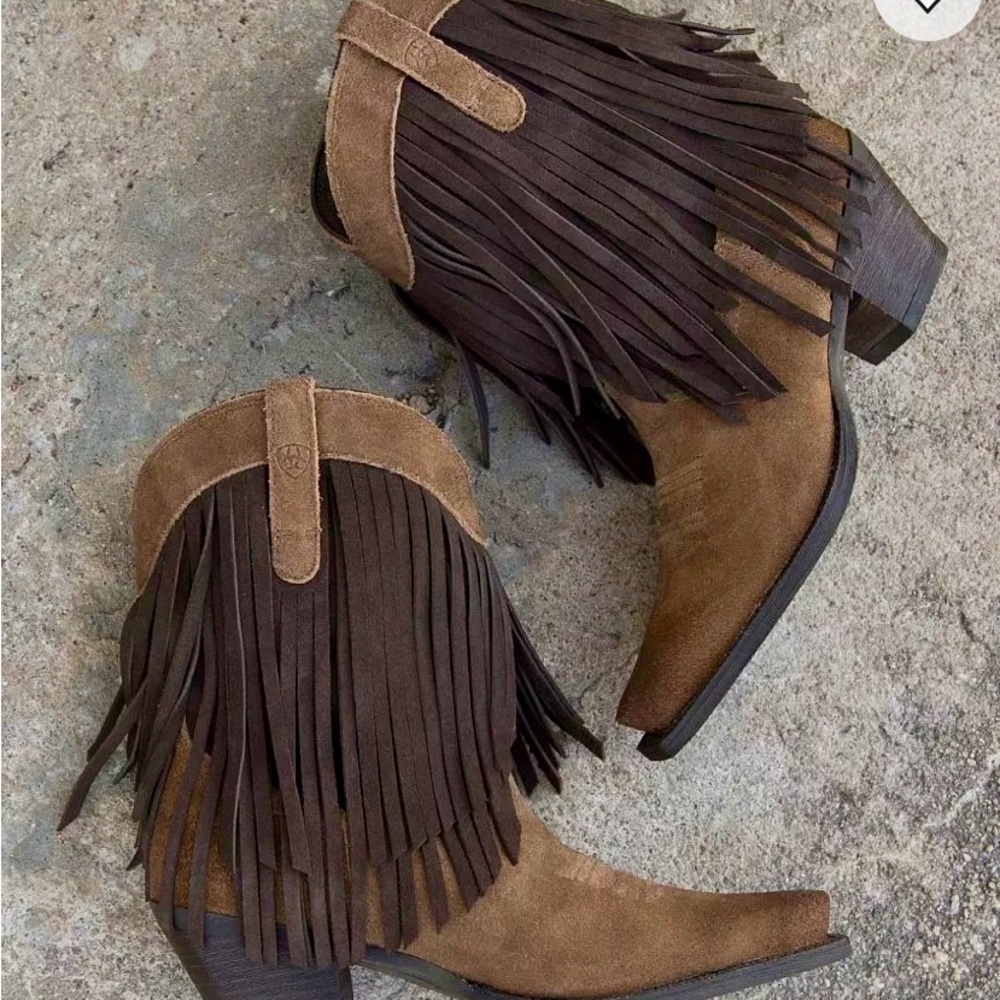 Ariat Gold Rush Cowboy Boots Brown Suede Fringe Ankle Booties Size 7